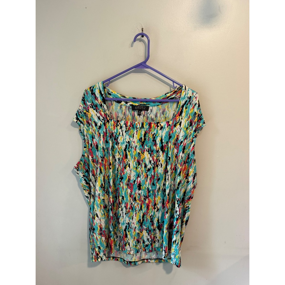 Kasper Womens 3X‎ Abstract Brushstroke Print Square Neck Sleeveless Blouse Top